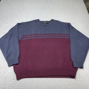Croft & Barrow Sweater Mens XL Blue Burgundy Stripe Knit Crewneck Pullover VTG